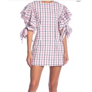 Anthropologie Grey Lab Woman Ruffle Sleeve Plaid Mini Dress, Size XS
